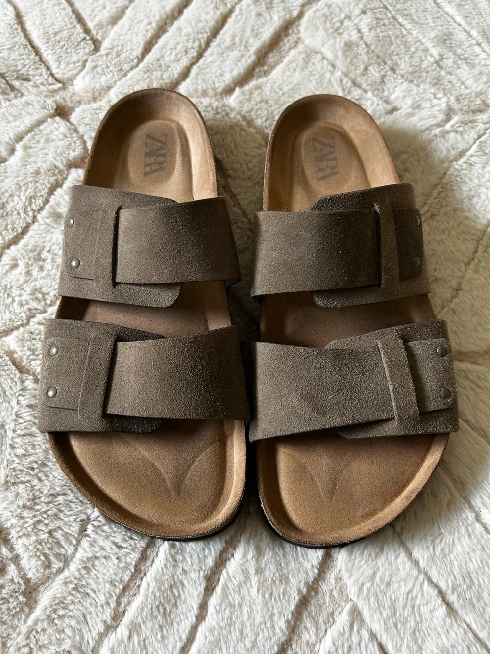 ZARA Taupe Suede Double Buckle Sandals - Picture 6 of 6